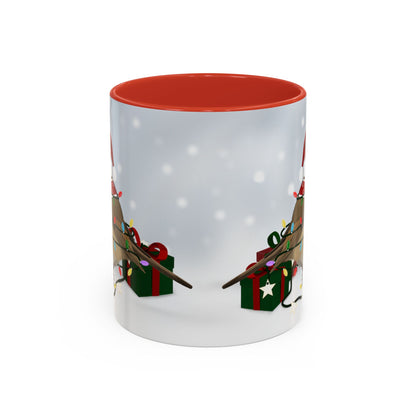 European Robin with Christmas Hat and Scarf Snow Bird Coffee Mug