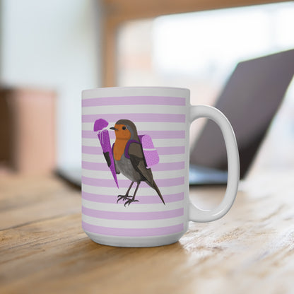Rotkehlchen Vogel Tasse als Geschenk zur Einschulung Rosa Weiß