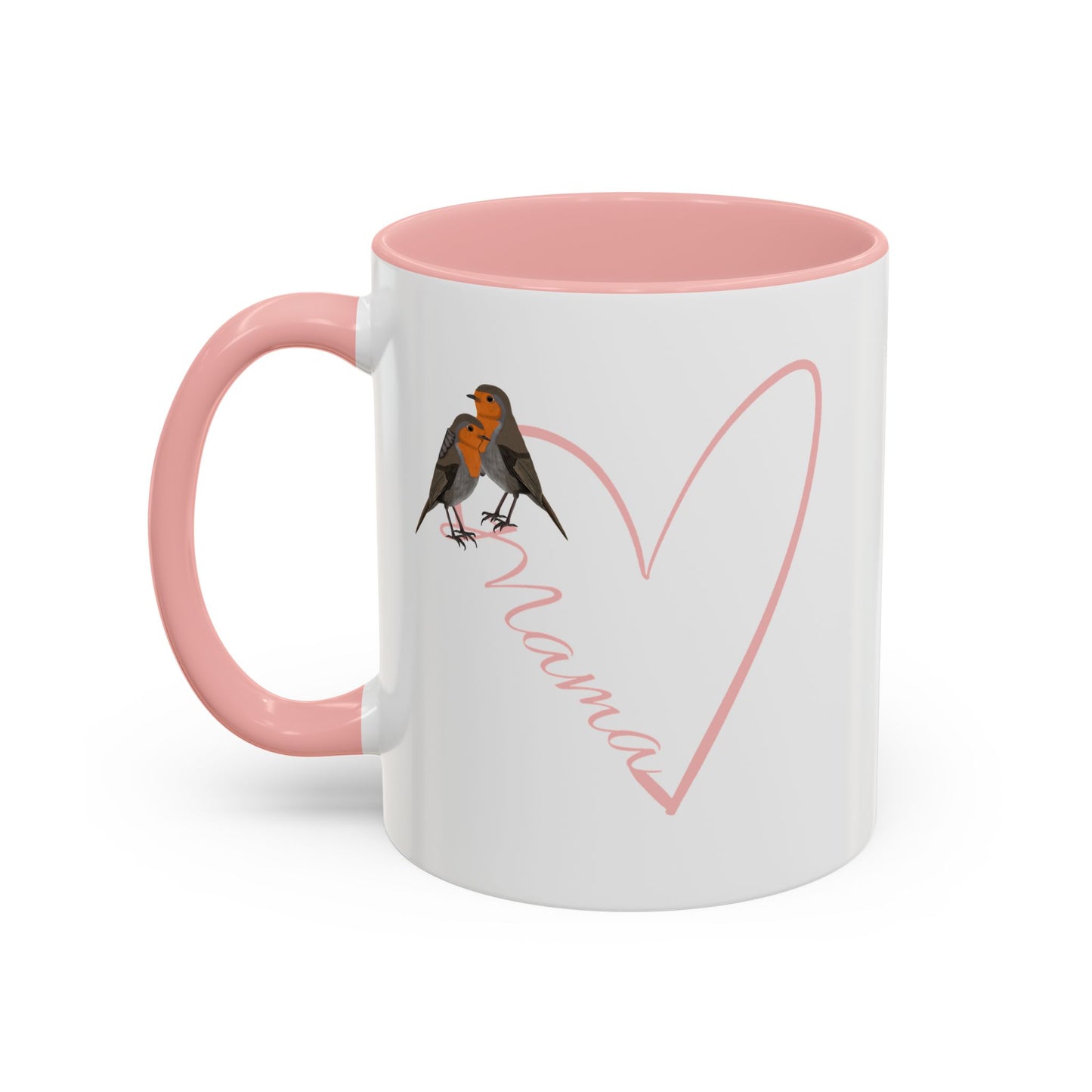 Rotkehlchen mit Herz Muttertag Mama Vogel Tasse Weiß Rosa