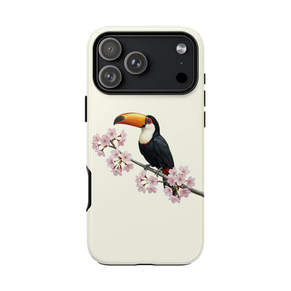Tukan Handyhülle in Cremeweiß | Florales Kirschblüten Vogel-Motiv für iPhone & Google Pixel