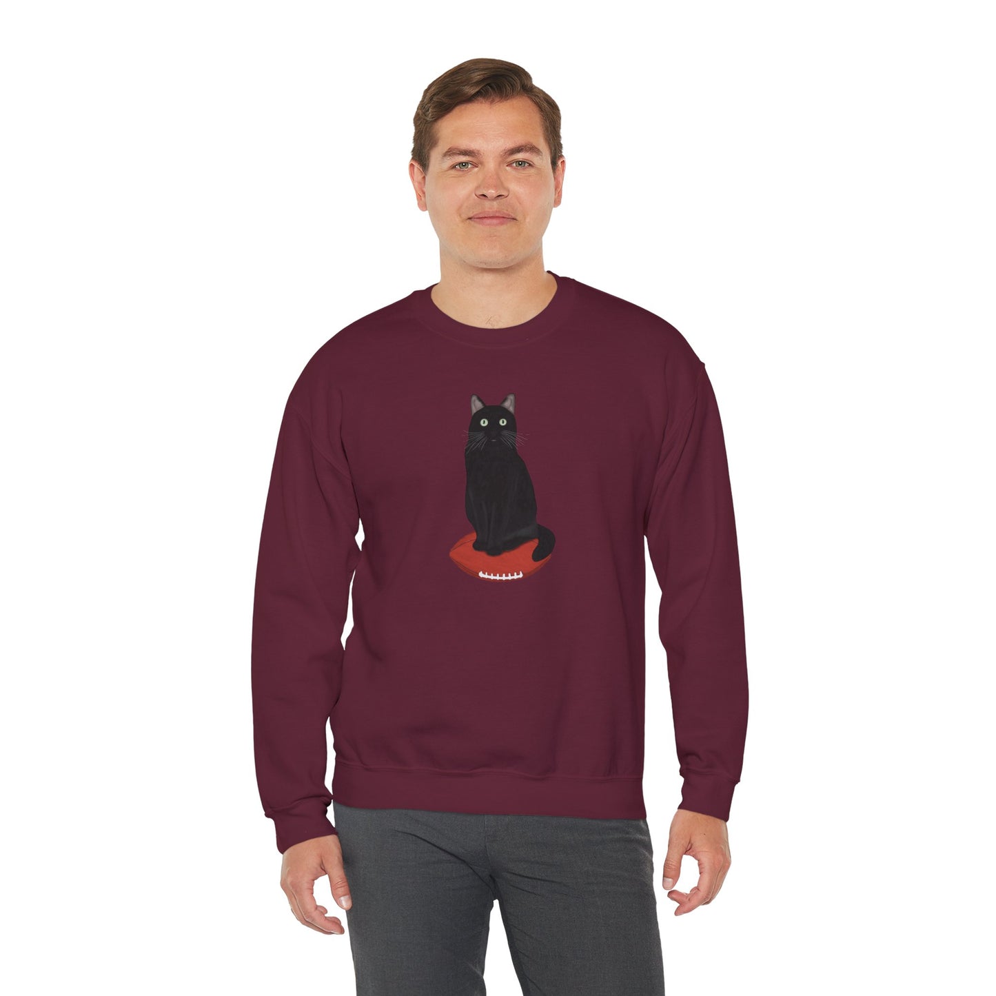 Black Cat with Football Cat Lover Sweatshirt