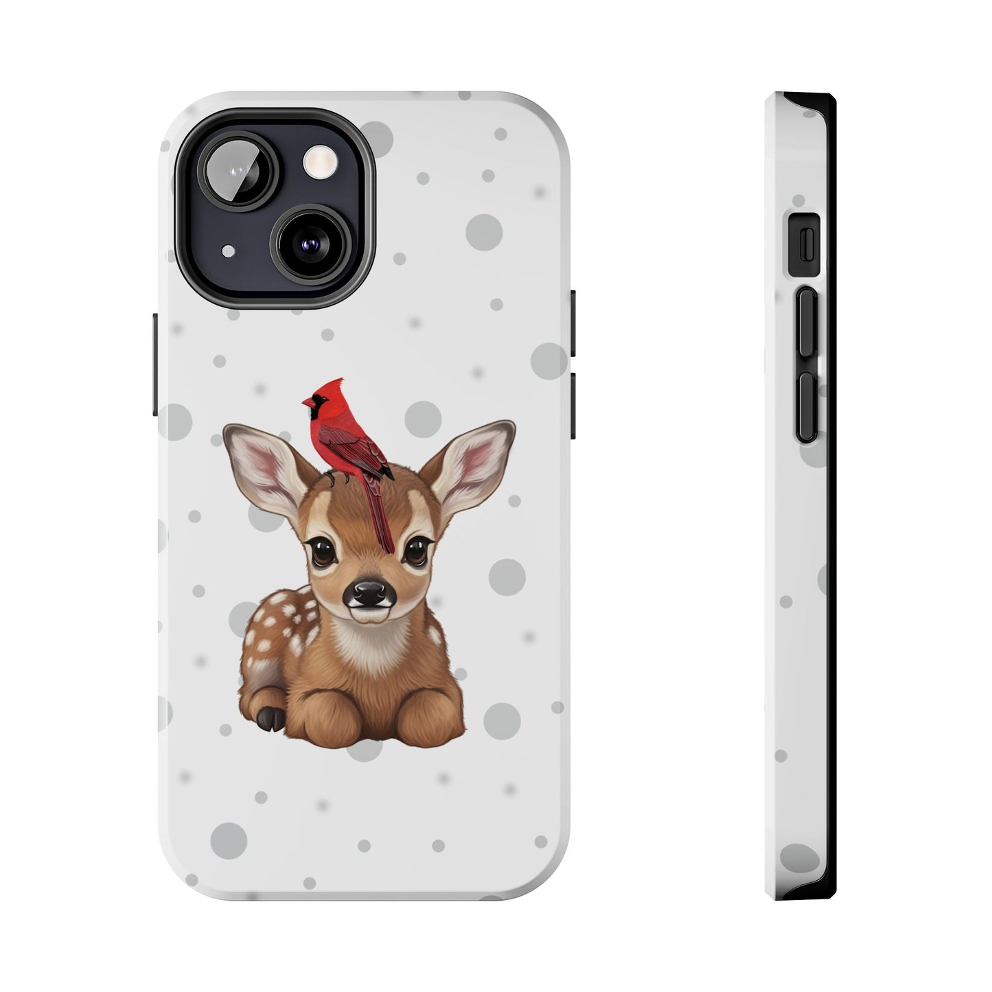Cute Fawn with a Cardinal Animal iPhone Case - Dual-Layer PC/TPU Protective Cover for iPhone