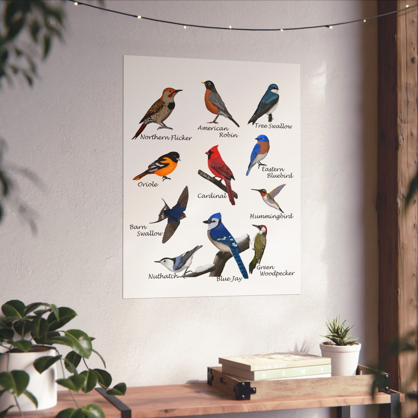 Backyard Birds Blue Jay Cardinal Hummingbird Bluebird Oriole Robin Matte Bird Poster