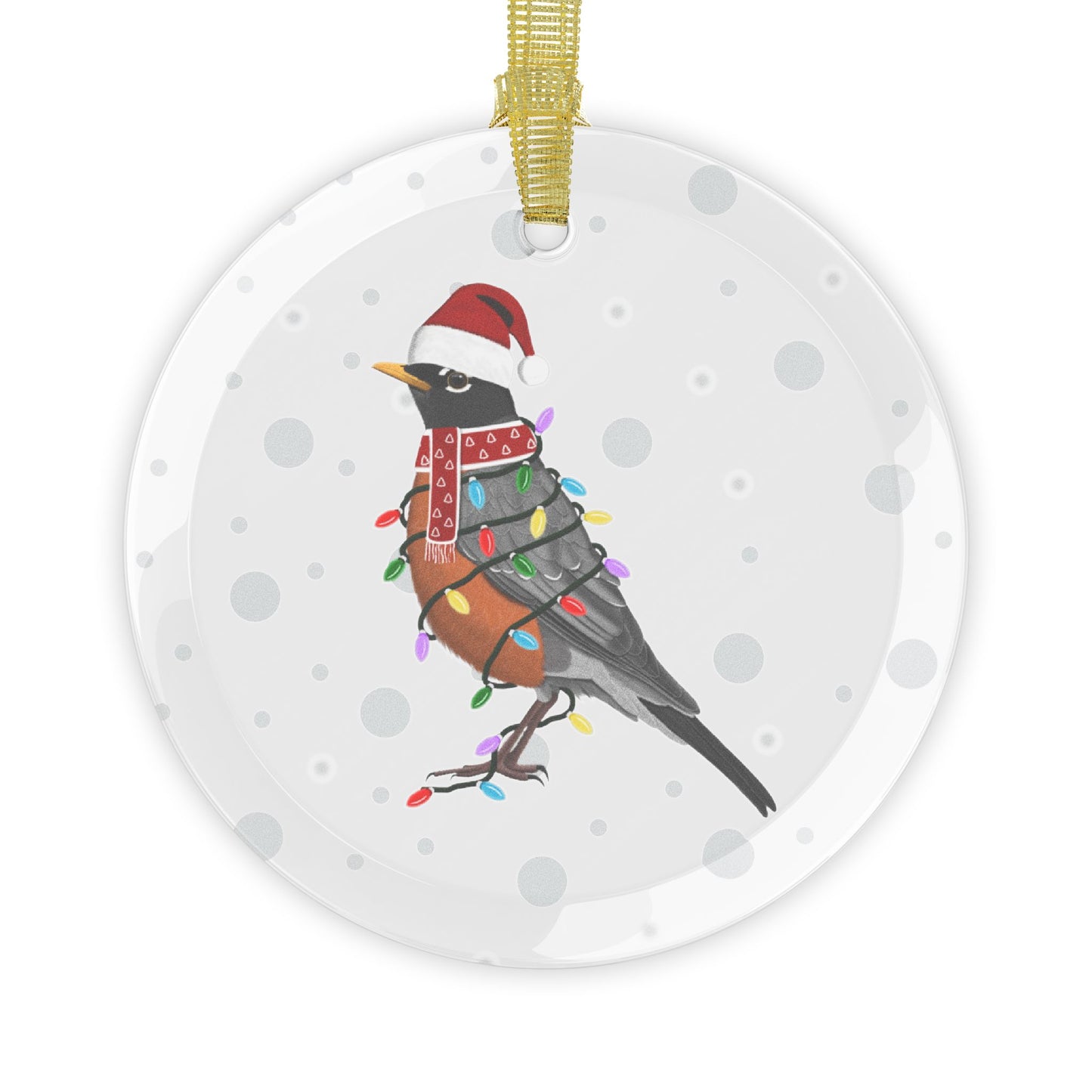 Robin as Santa Claus with Fairy Lights Christmas Glass Ornament