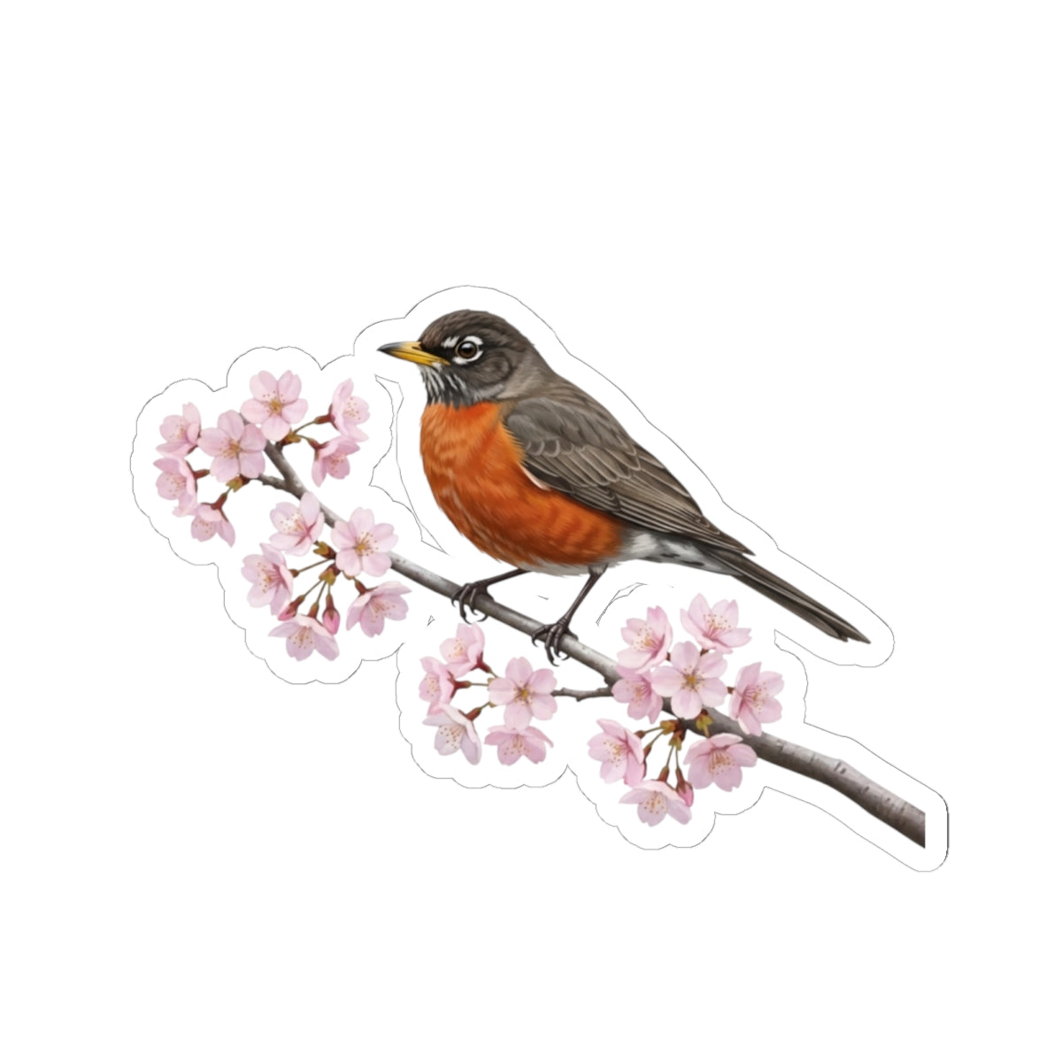 American Robin Stickers – Cherry Blossom Sticker | Glossy Floral Bird Decal Spring Laptop