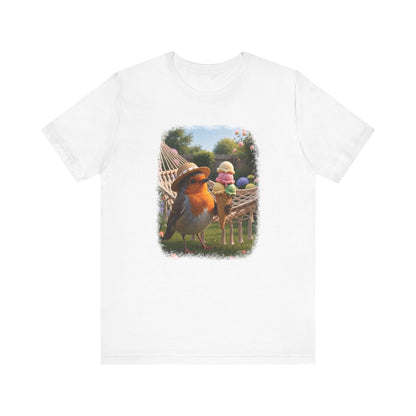 Robin Rosi Ice Cream in the Garden Premium T-Shirt for Bird Lovers