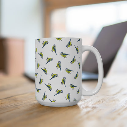 Blaumeise Tasse – mit Streumuster | Vogelmotiv Kaffeebecher für Vogelbeobachter & Naturfreunde