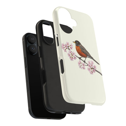 American Robin & Cherry Blossom Tough iPhone Case Creamy White