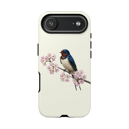 Rauchschwalbe Handyhülle in Cremeweiß | Florales Kirschblüten Vogel-Motiv für iPhone & Google Pixel