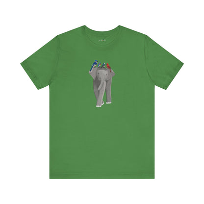 Elephant with Birds Cardinal Blue Jay Bluebird Tree Swallow T-Shirt