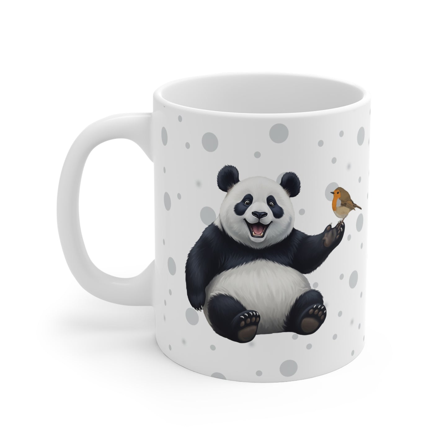 Panda Bear Mug with European Robin for Animal Lovers & Bird Watchers 11oz