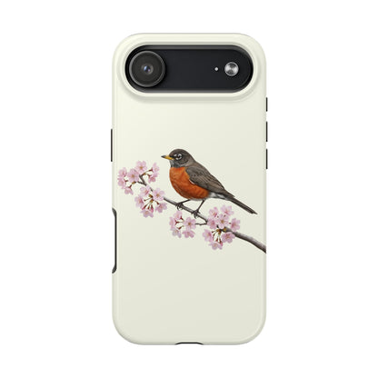 American Robin & Cherry Blossom Tough iPhone Case Creamy White