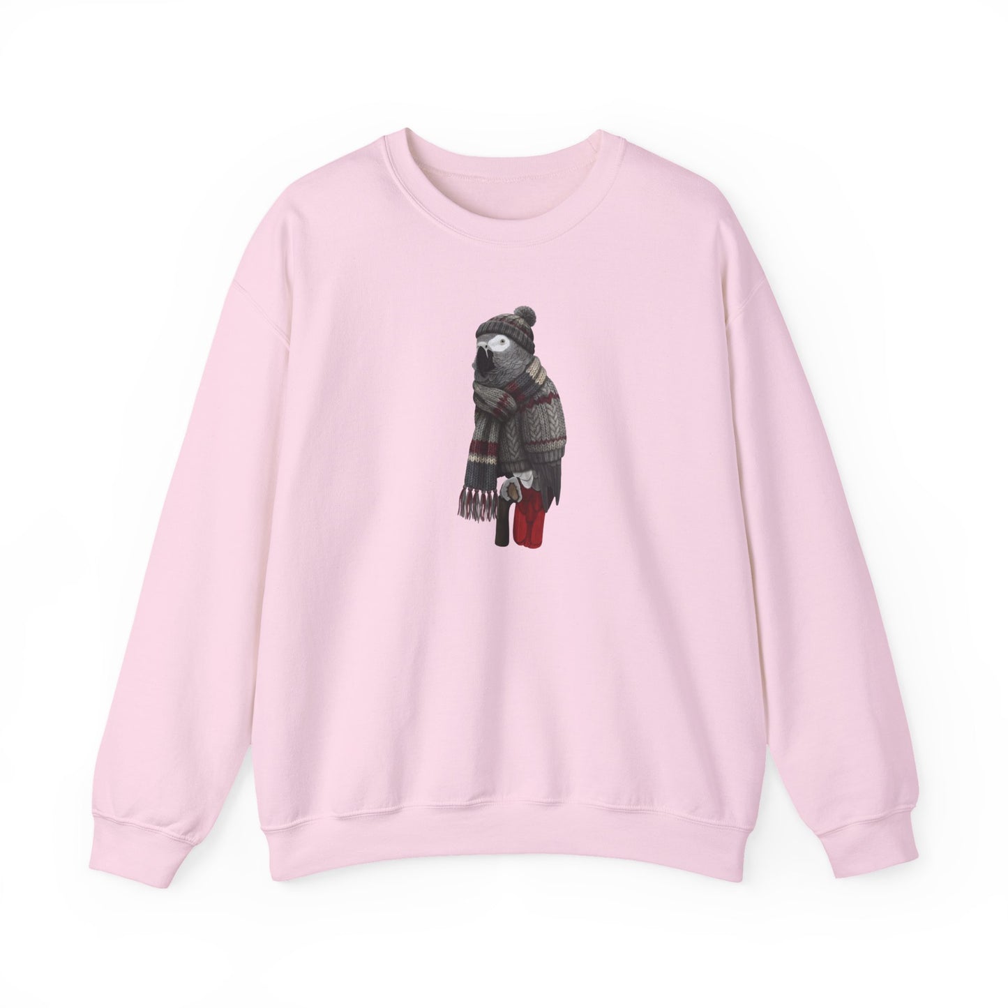 Grey Parrot Winter Sweatshirt | Bird Watcher Crewneck | Unisex Songbirds Wearing Knit Gift for Bird Lovers