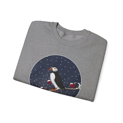 Puffin on a Winter Branch Birdwatcher Christmas Bird Sweatshirt