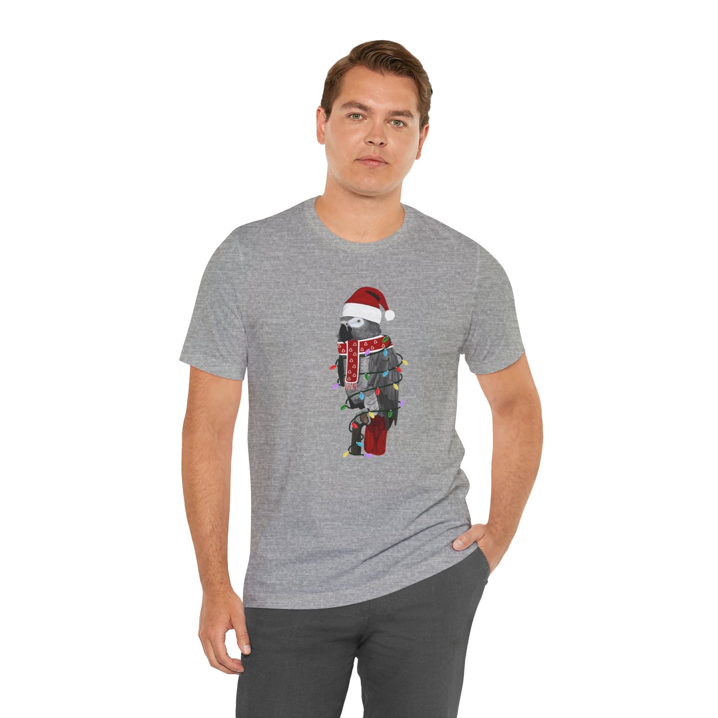 Grey Parrot with Fairy Lights Christmas Bird T-Shirt