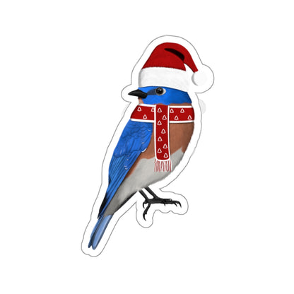 Bluebird with Santa Claus Hat and Scarf Christmas Bird Sticker