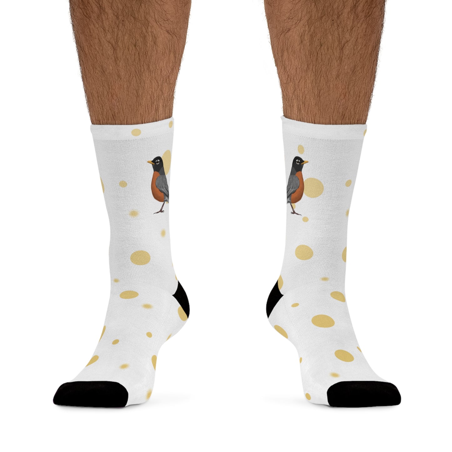 American Robin with Golden Dots Birding & Birdwatching Bird Socks White