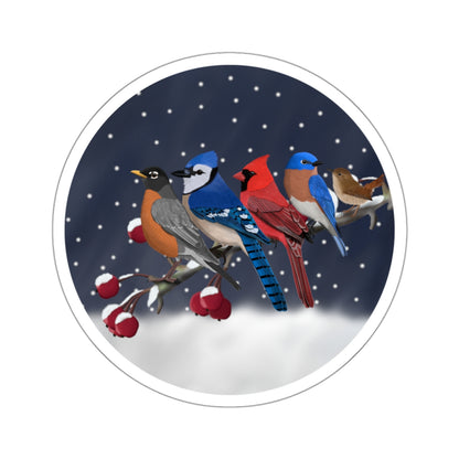 Robin Blue Jay Cardinal Bluebird Wren on a Winter Branch Christmas Bird Sticker