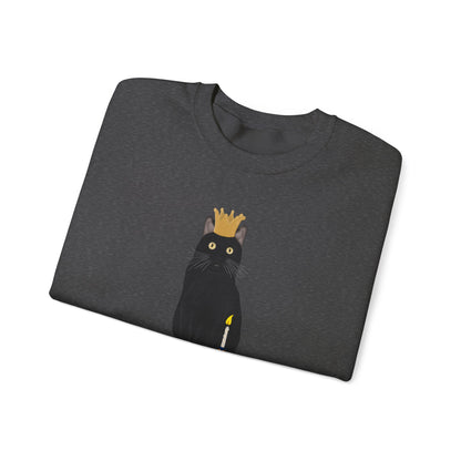 Black Birthday Cat with Muffin and Golden Crown Cat Lover Sweatshirt