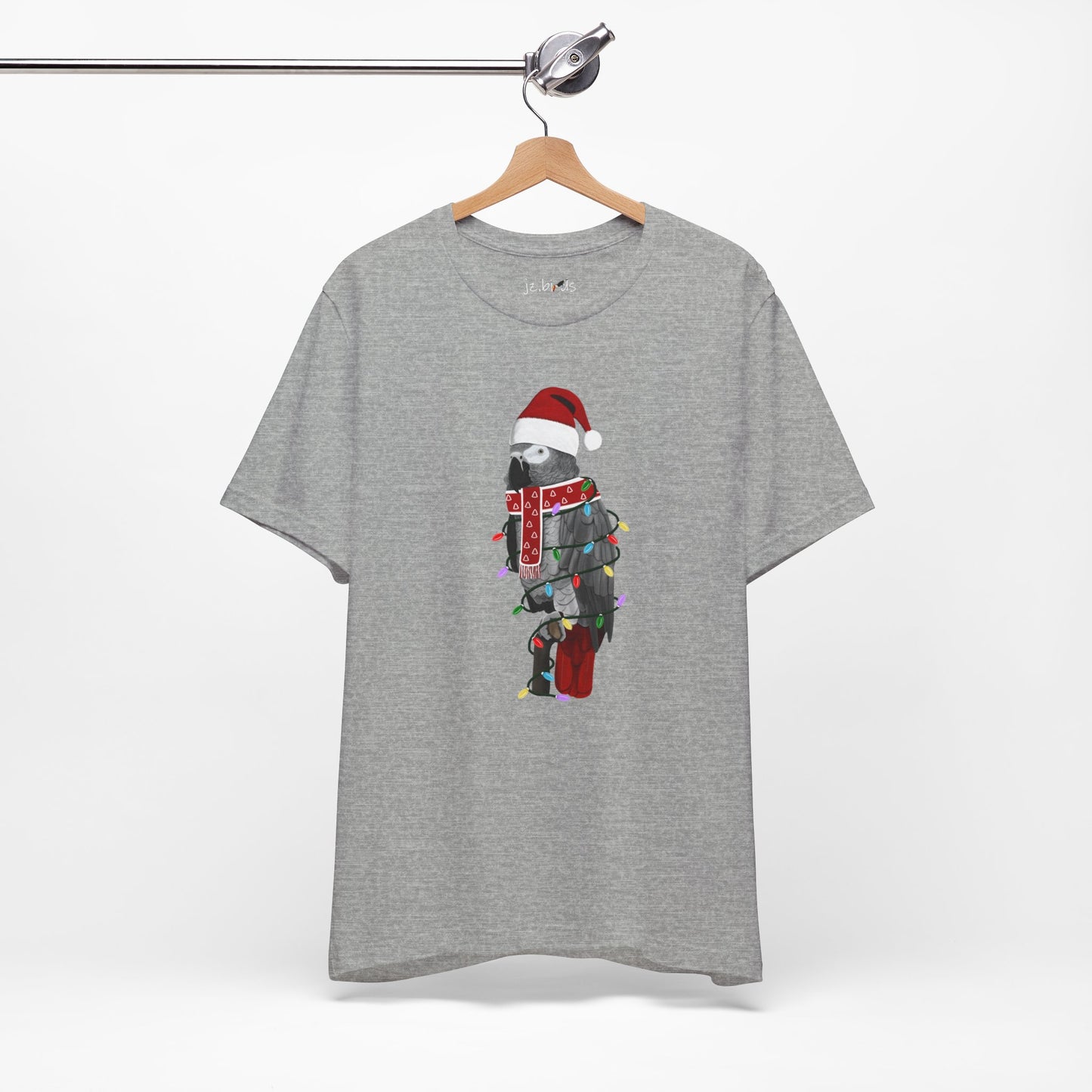 Grey Parrot with Fairy Lights Christmas Bird T-Shirt