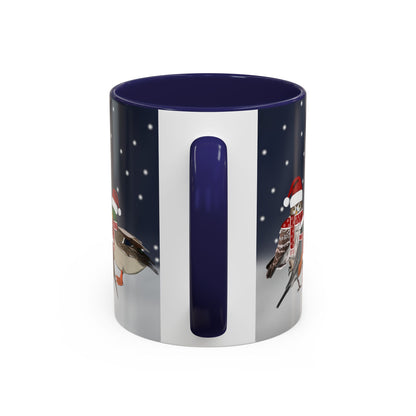 Robin Oriole Mallard Owl and Cat with Christmas Hat and Scarf Snow Bird Coffee Mug