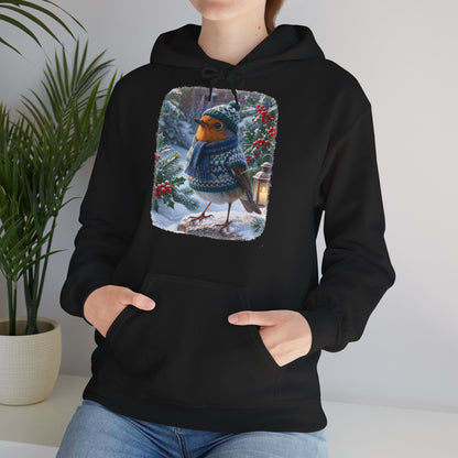 Premium Hoodie Rosi Rotkehlchen im kuscheligen Winter-Outfit