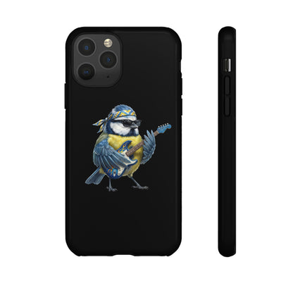 Blaumeise mit Gitarre Premium Handyhülle – Doppelt Geschützt & Rundum Bedruckt Schwarz