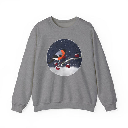 Bullfinch on a Winter Branch Birdwatcher Christmas Bird Sweatshirt