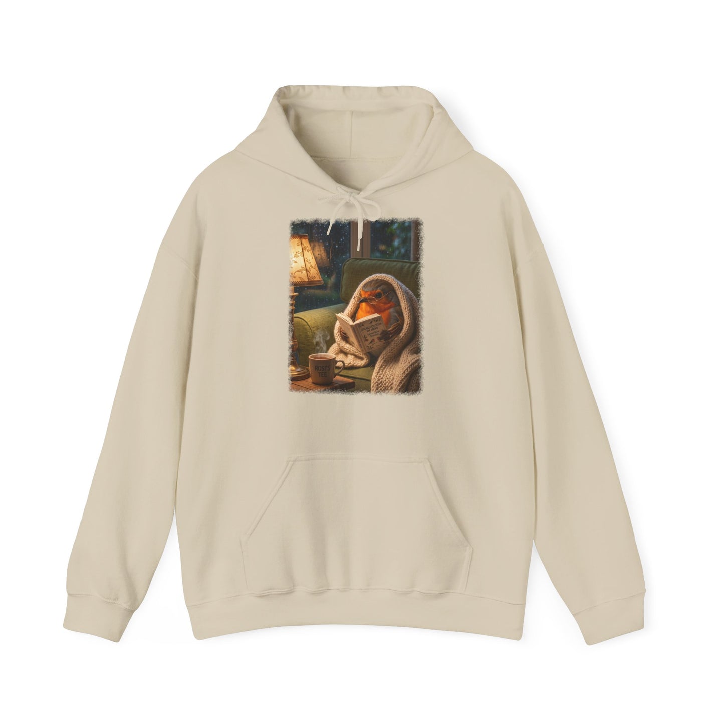 Gemütlicher Rotkehlchen Hoodie mit Lese-Motiv | Süßer Vogel Kapuzenpullover für Buchliebhaber