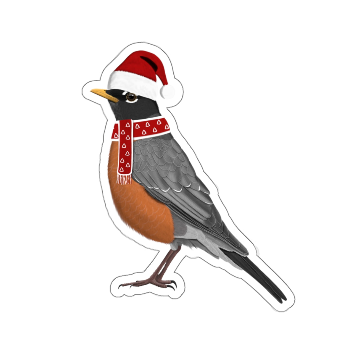 Robin with Santa Claus Hat and Scarf Christmas Bird Sticker