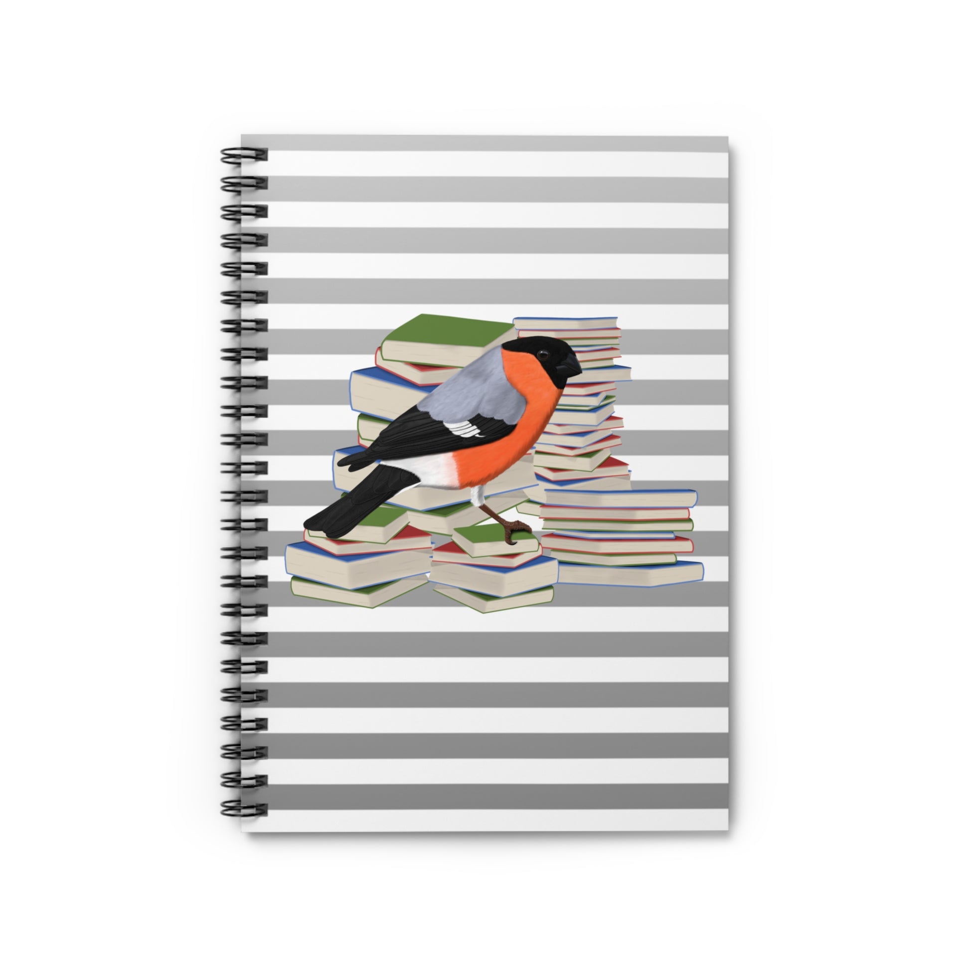 Bullfinch Bird with Books Birdlover Bookworm Spiral Notebook Ruled Line