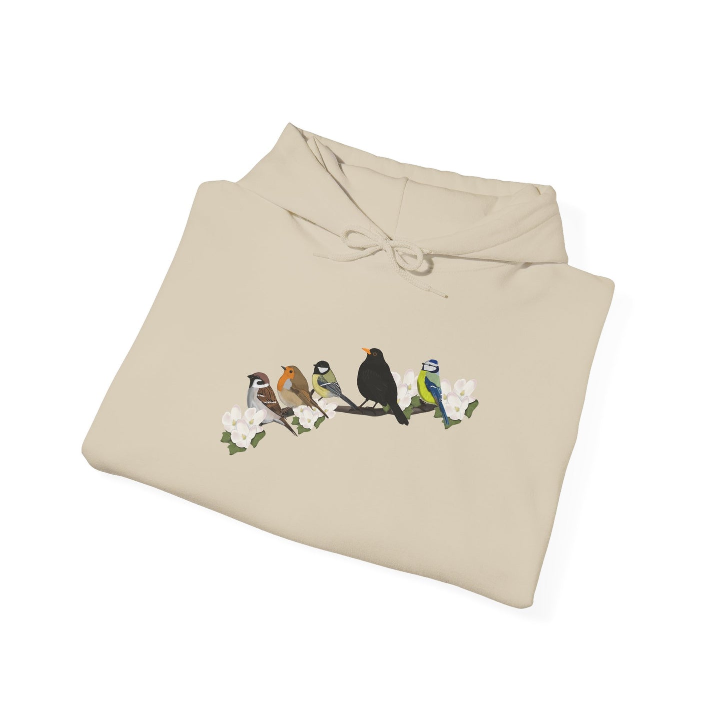 Vögel auf einem Ast Hoodie - Amsel Rotkehlchen Kohlmeise Spatz Kapuzenpullover für Vogelbeobachter & Naturliebhaber