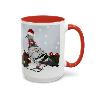 Pigeon with Christmas Hat and Scarf Snow Bird Coffee Mug