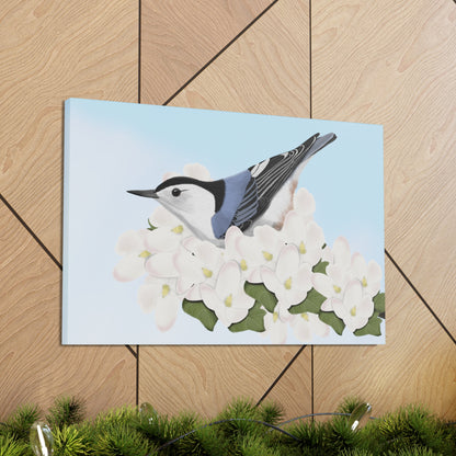 Nuthatch Bird in Apple Blossoms Canvas Gallery Wrap