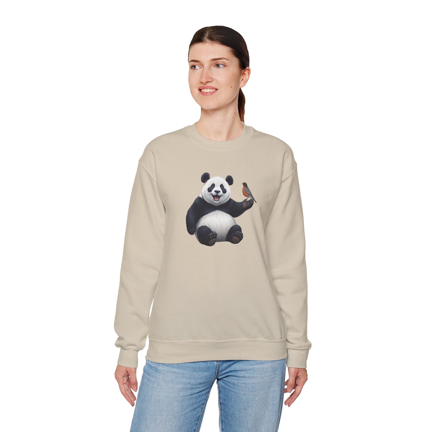 Panda Bear with an American Robin Sweatshirt Bird & Animal Lover
