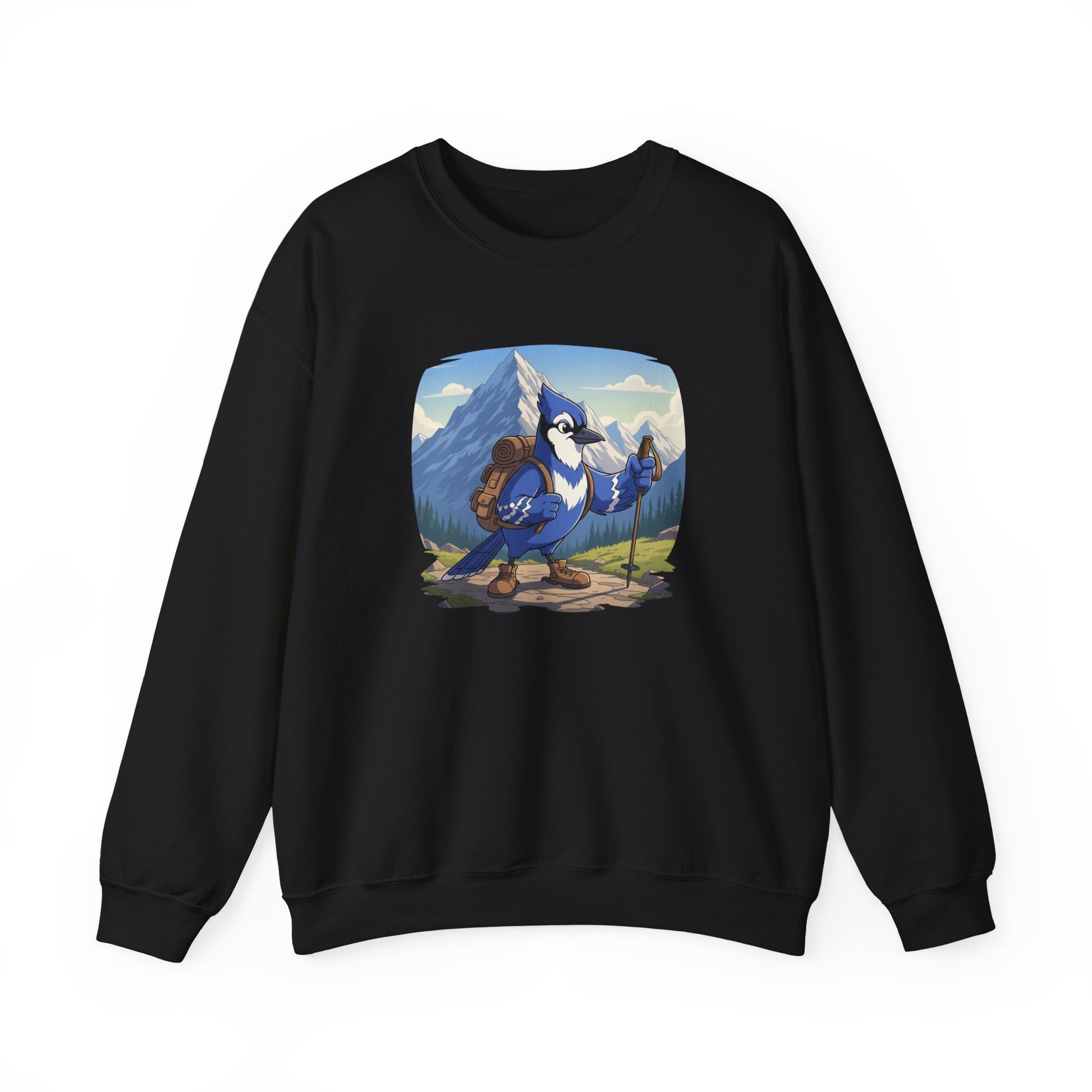 Blue Jay Hiking Sweatshirt Funny Blue Jay on a Hike Bird Watchers & Bird Lovers