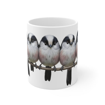 Schwanzmeisen Tasse Vögel auf einem Ast Vogelmotiv für Vogelbeobachter und Vogelfreunde