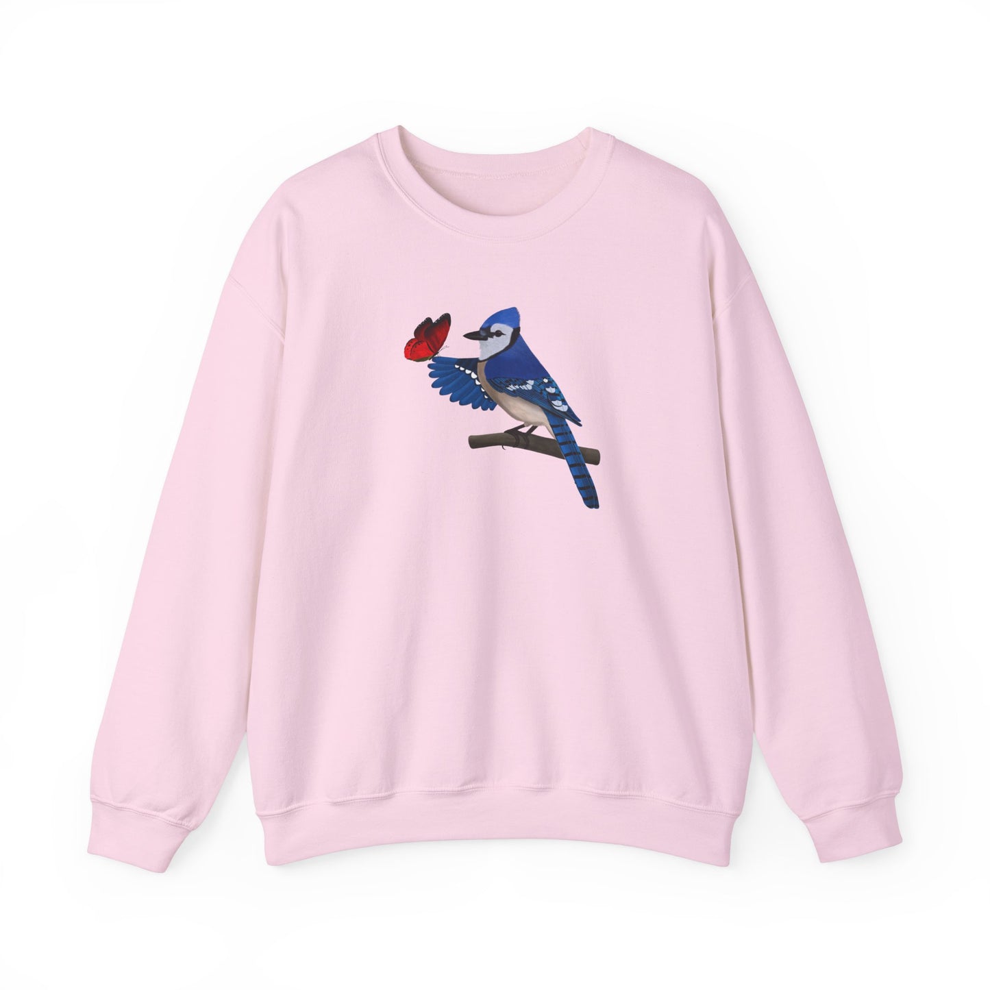 Blue Jay with Butterfly Bird Birding & Birdwatching Sweatshirt