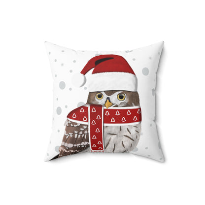 Owl Santa Claus Christmas Grey Dots Birdwatcher Bird Throw Pillow 16"x16"