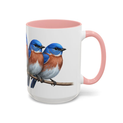 枝に止まる青い鳥を描いた陶器製バードコーヒーマグ – バードウォッチャーへのカスタムギフト