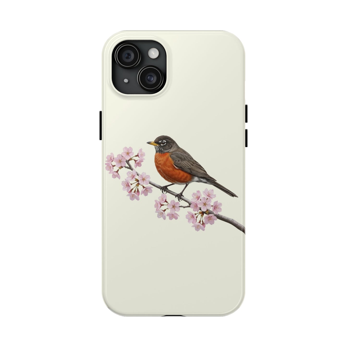 American Robin & Cherry Blossom Tough iPhone Case Creamy White