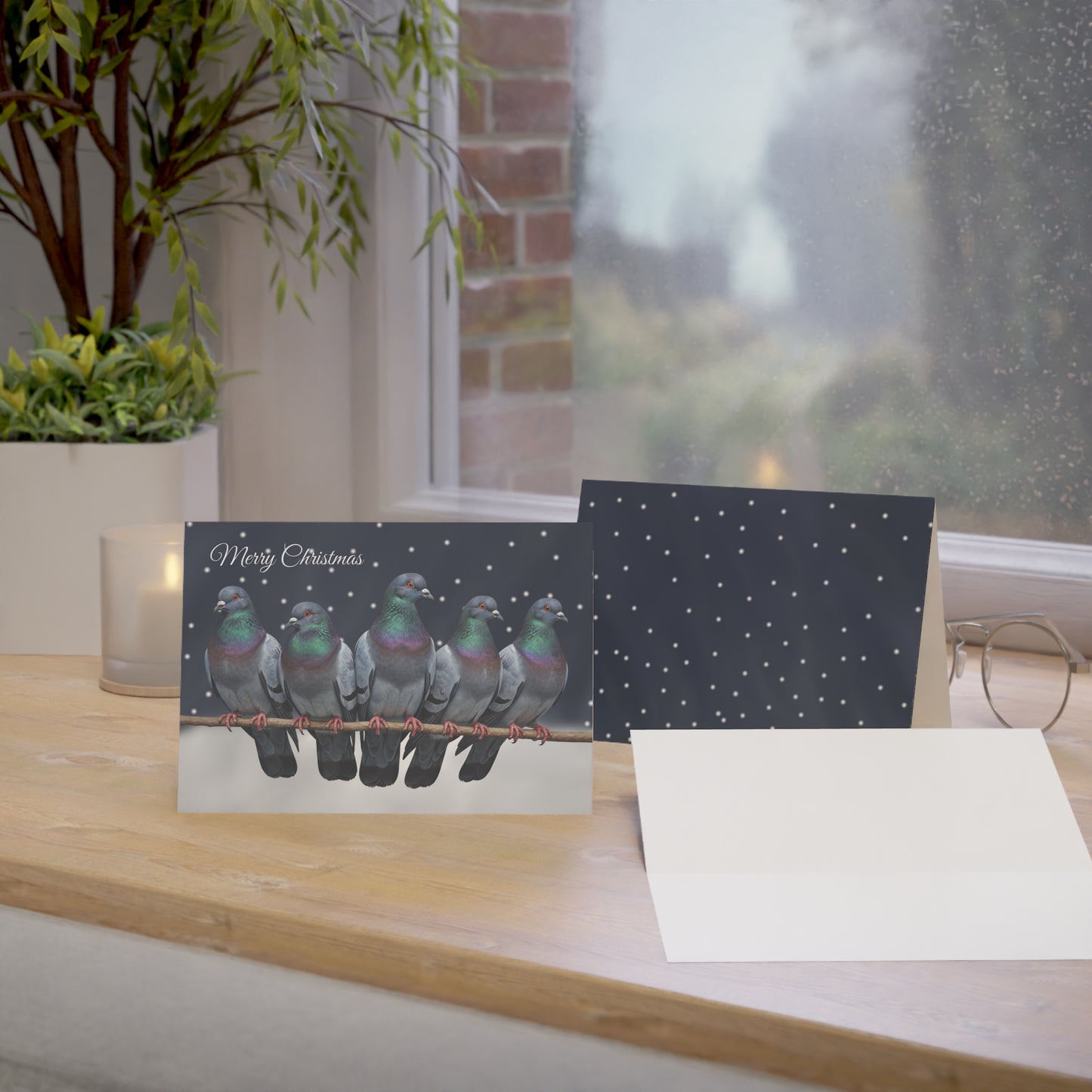 Pigeons Bird Art Premium Christmas Card 7x5" | Double-Sided Matte Holiday Greeting