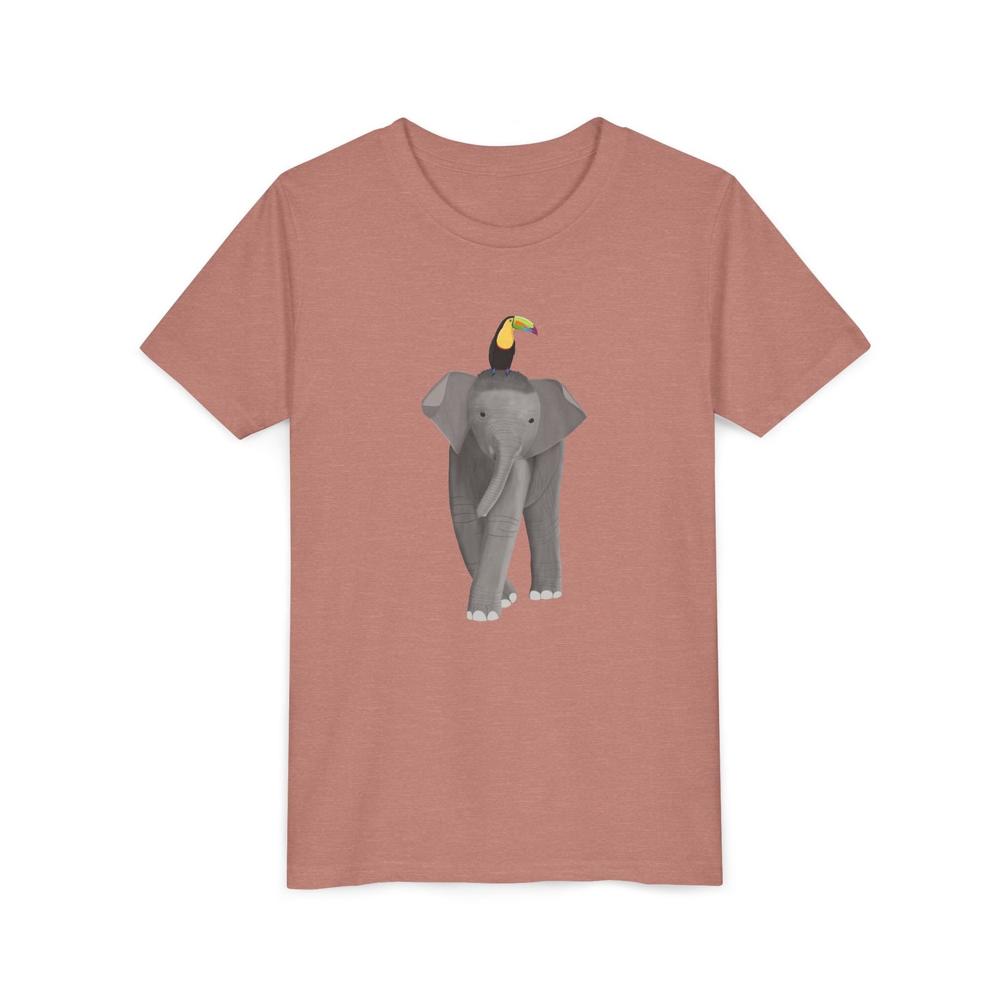 Elephant with Keel Billed Toucan Bird Youth T-Shirt