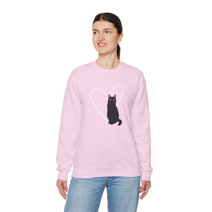 Black Cat with Heart Cat Lover Valentine's Day Sweatshirt