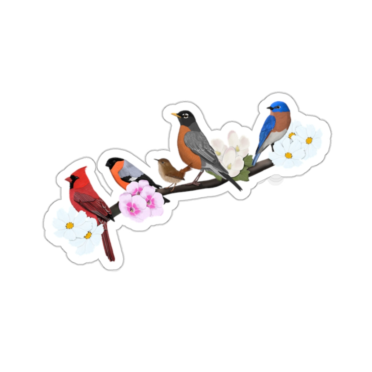 Birds on a Branch Robin Cardinal Bullfinch Wren Bluebird Bird Kiss-Cut Sticker