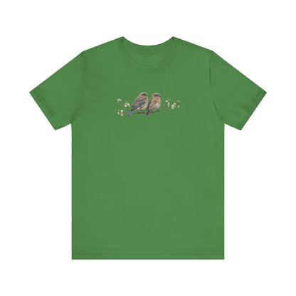 Eastern Bluebird Fledgling T-Shirt | Spring Blossoms Unisex Graphic Tee for Bird Watchers