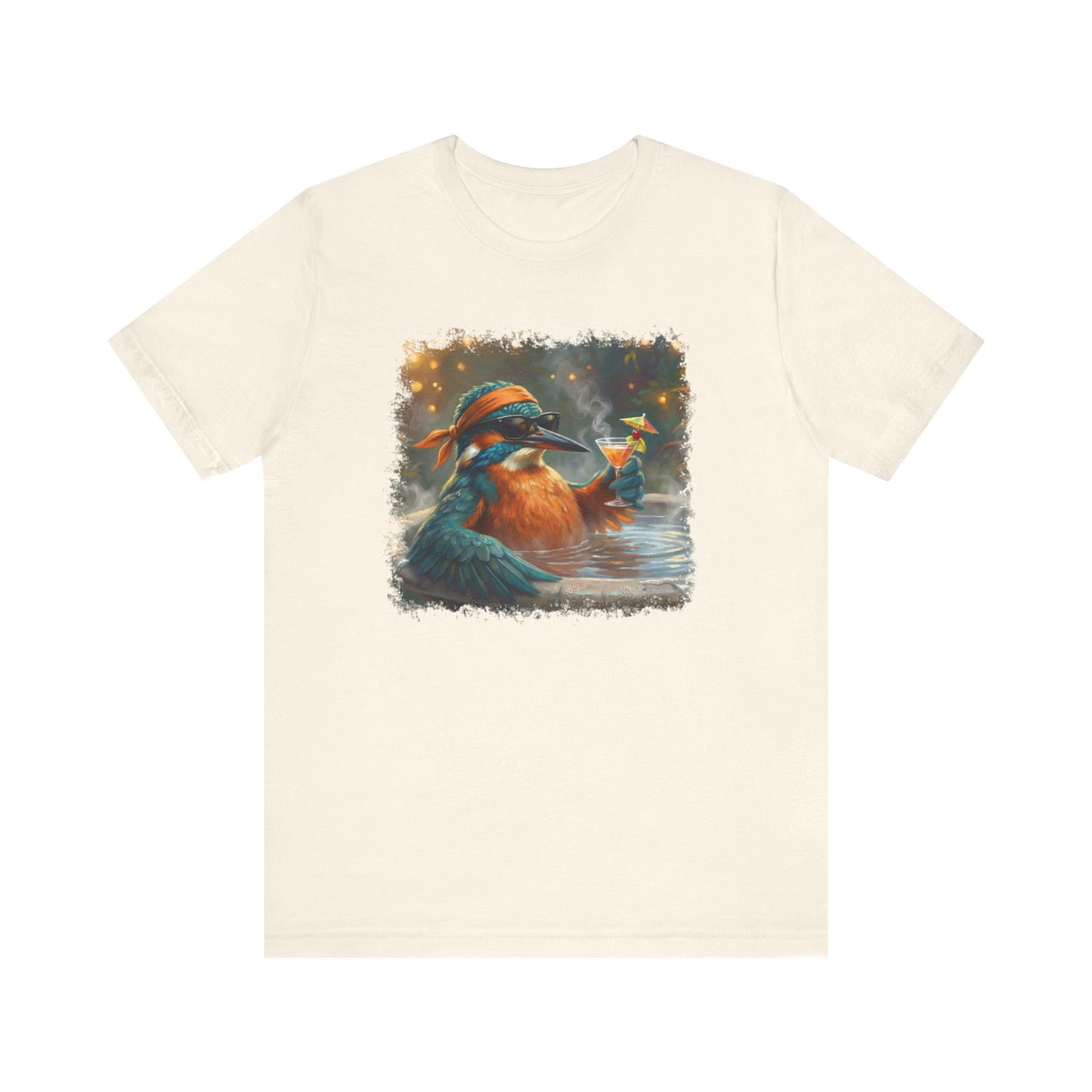 Funny Kingfisher T-Shirt | Bird with Sunglasses & Drink | Unisex Summer Tee