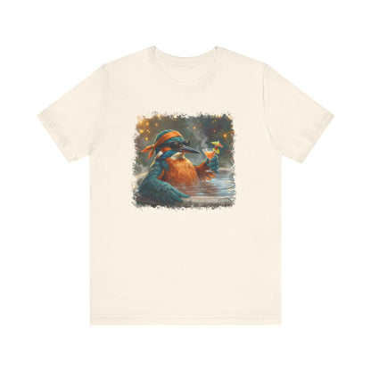 Funny Kingfisher T-Shirt | Bird with Sunglasses & Drink | Unisex Summer Tee