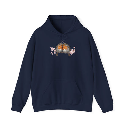 Premium Hoodie Rotkehlchen kuscheln auf einem Ast für Vogelbeoachter | Gemütlicher Unisex Kapuzenpullover