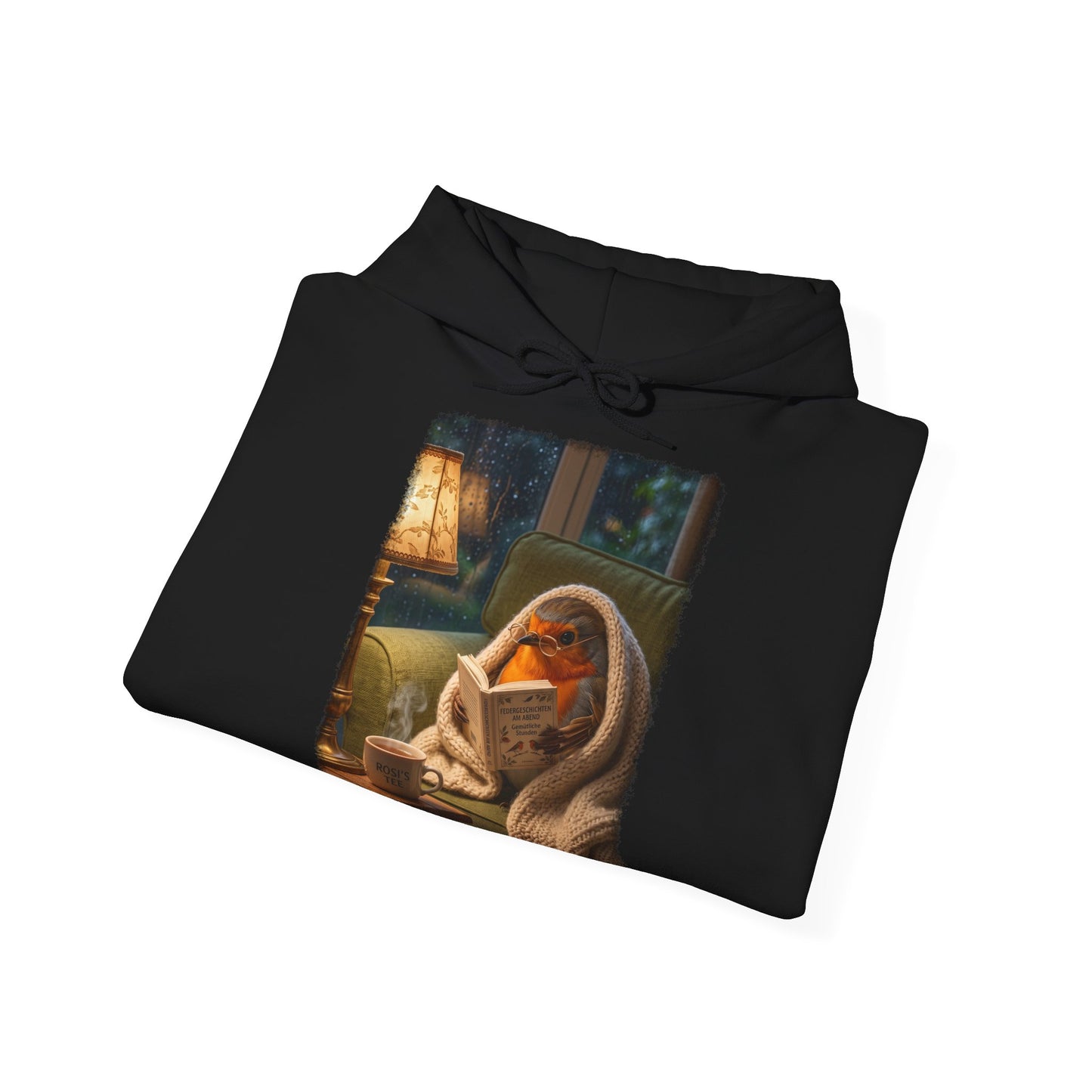Gemütlicher Rotkehlchen Hoodie mit Lese-Motiv | Süßer Vogel Kapuzenpullover für Buchliebhaber